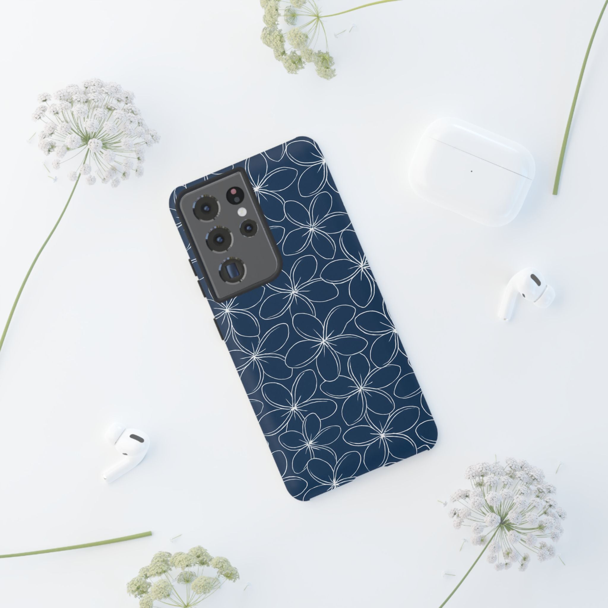 "Plumeria" Phone Case - Blue and White