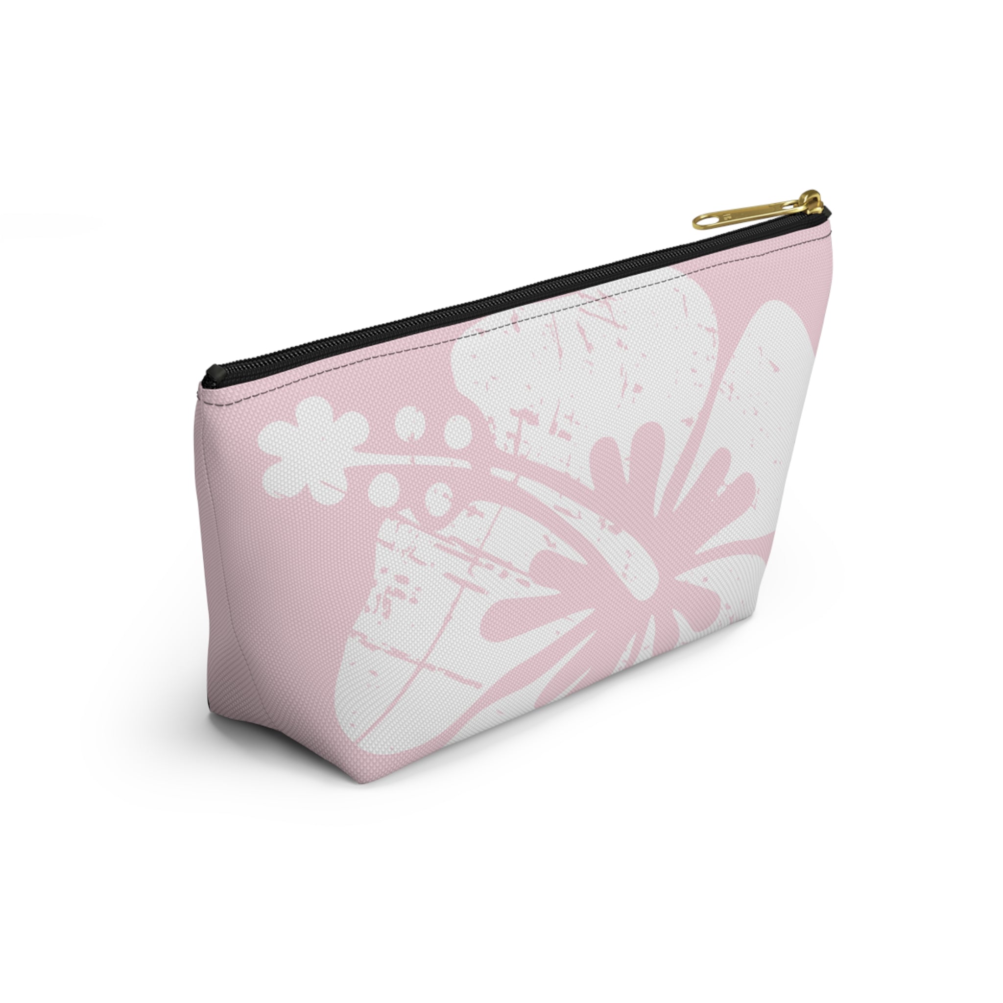 "The Classic Hibiscus" Accessory Pouch w T-bottom - Distressed Pink