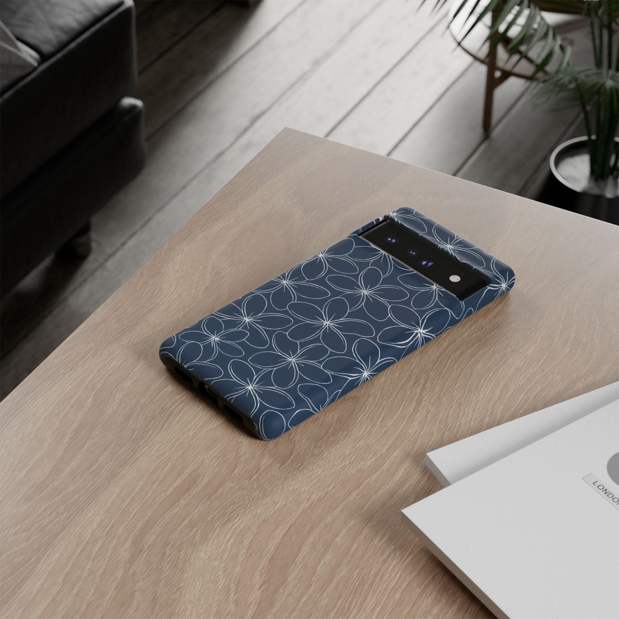 "Plumeria" Phone Case - Blue and White