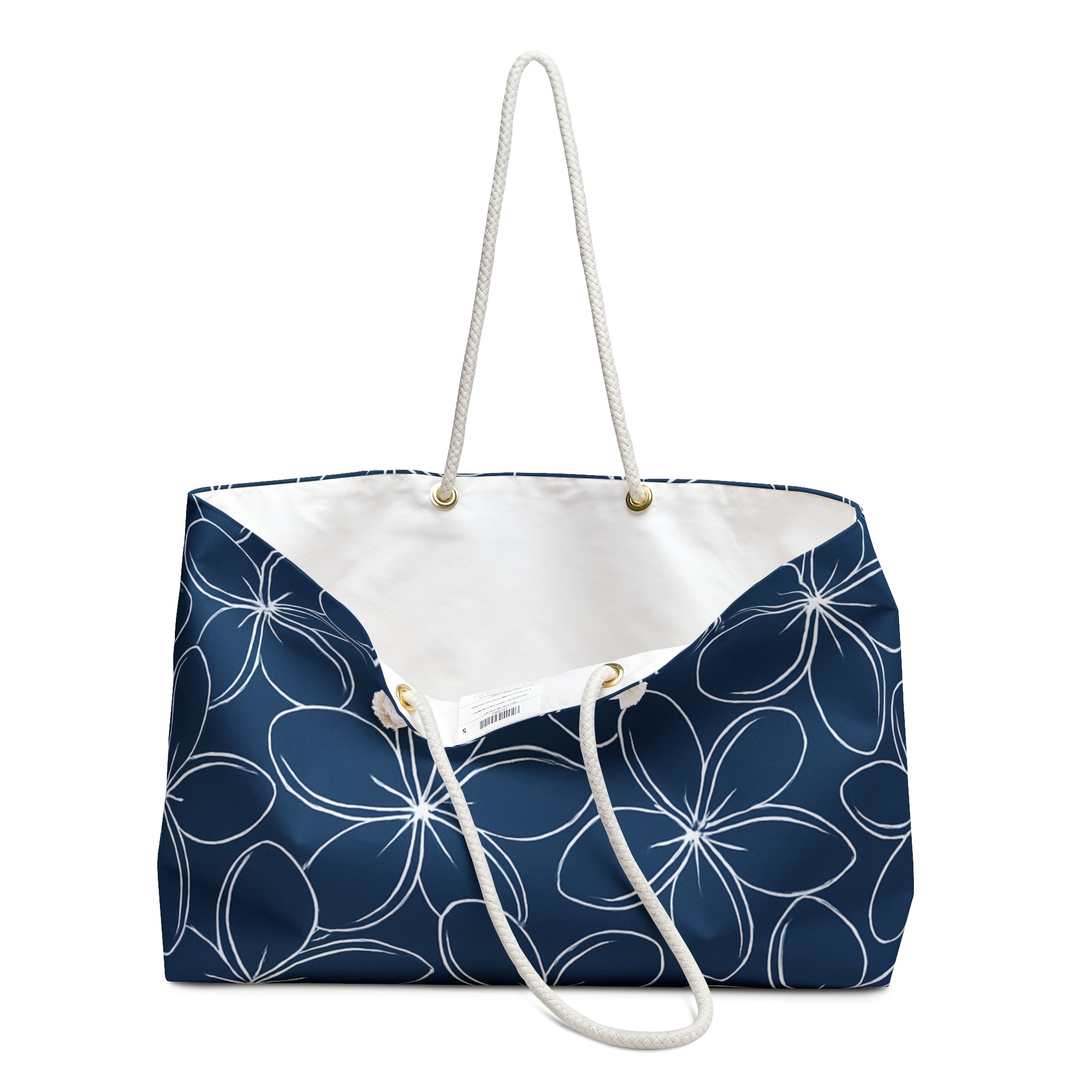 "Plumeria" Beach Bag - Blue and White