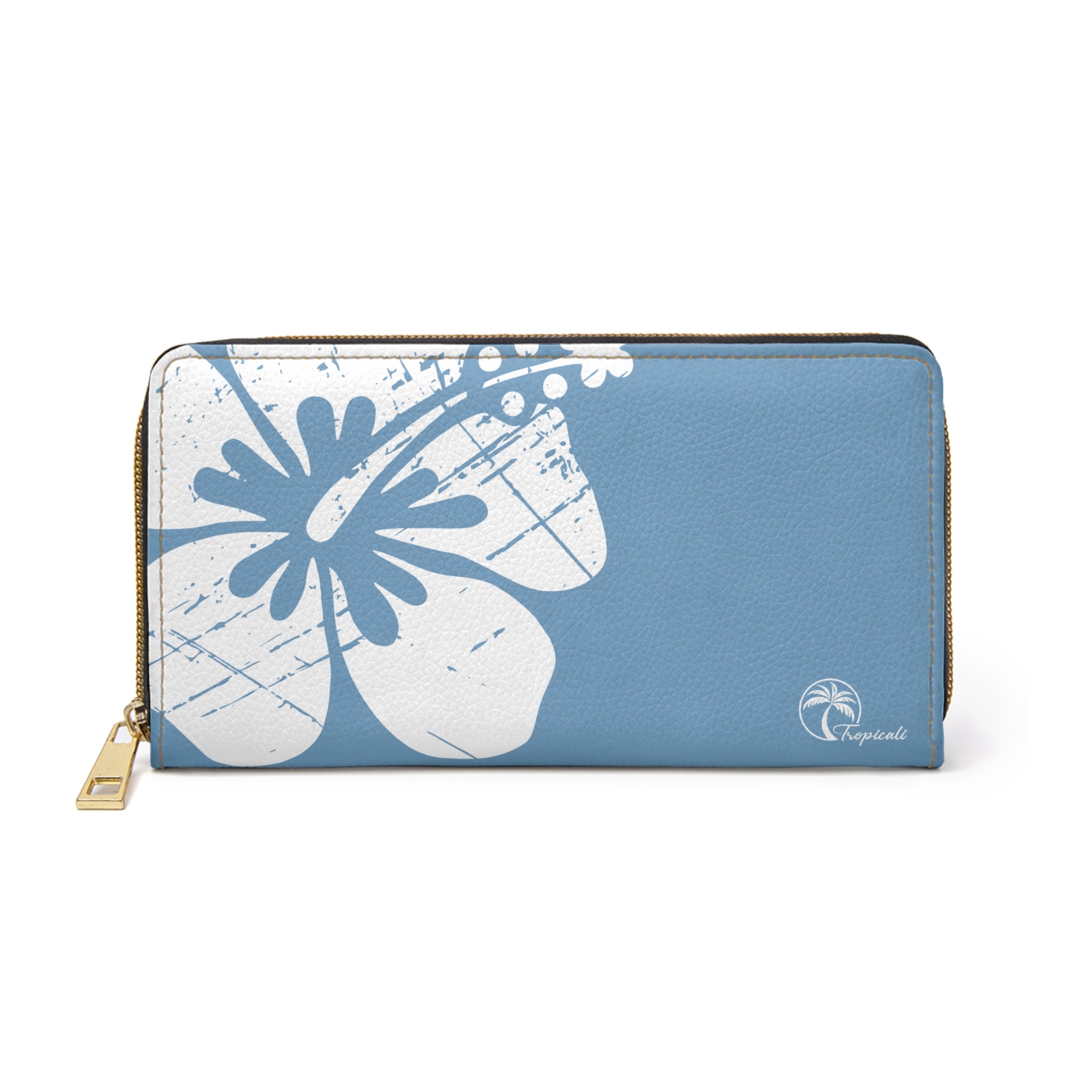 "The Classic Hibiscus" Zipper Wallet - Distressed Blue