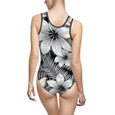 Plumeria One-Piece Swimsuit in Black and White