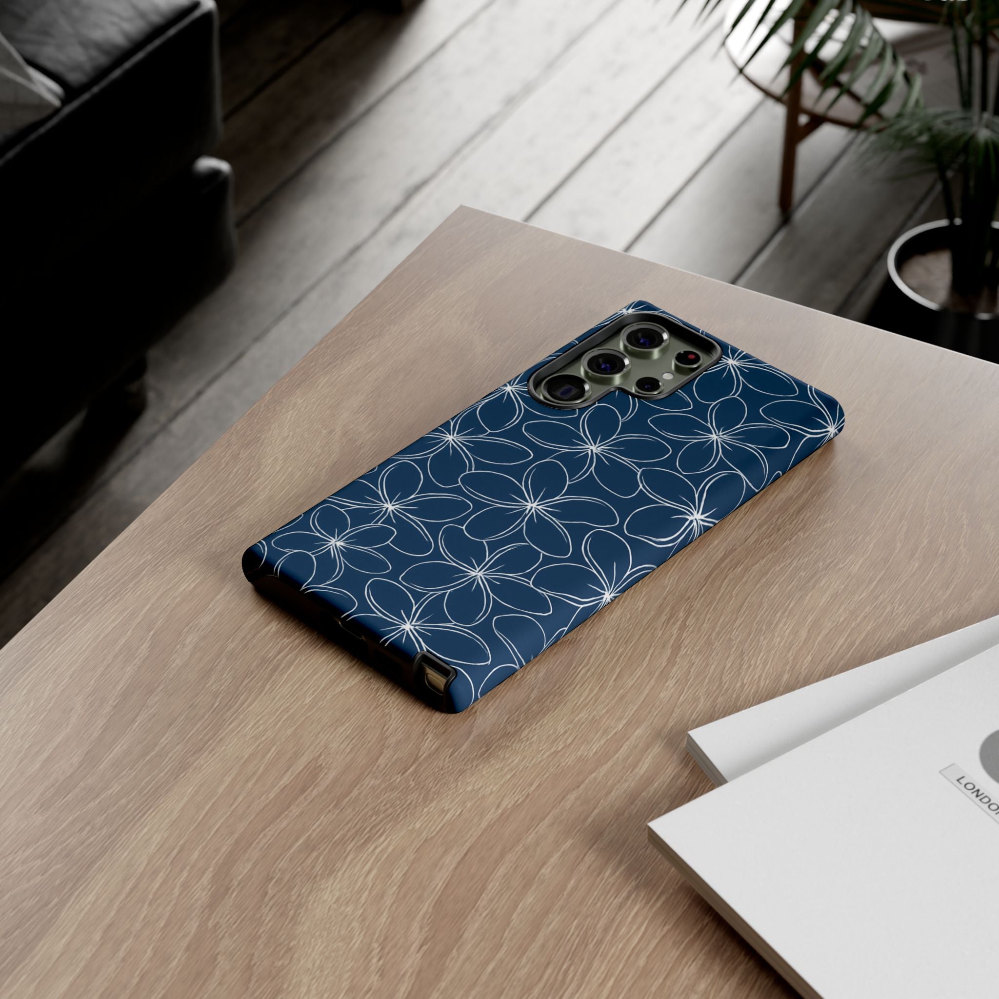"Plumeria" Phone Case - Blue and White
