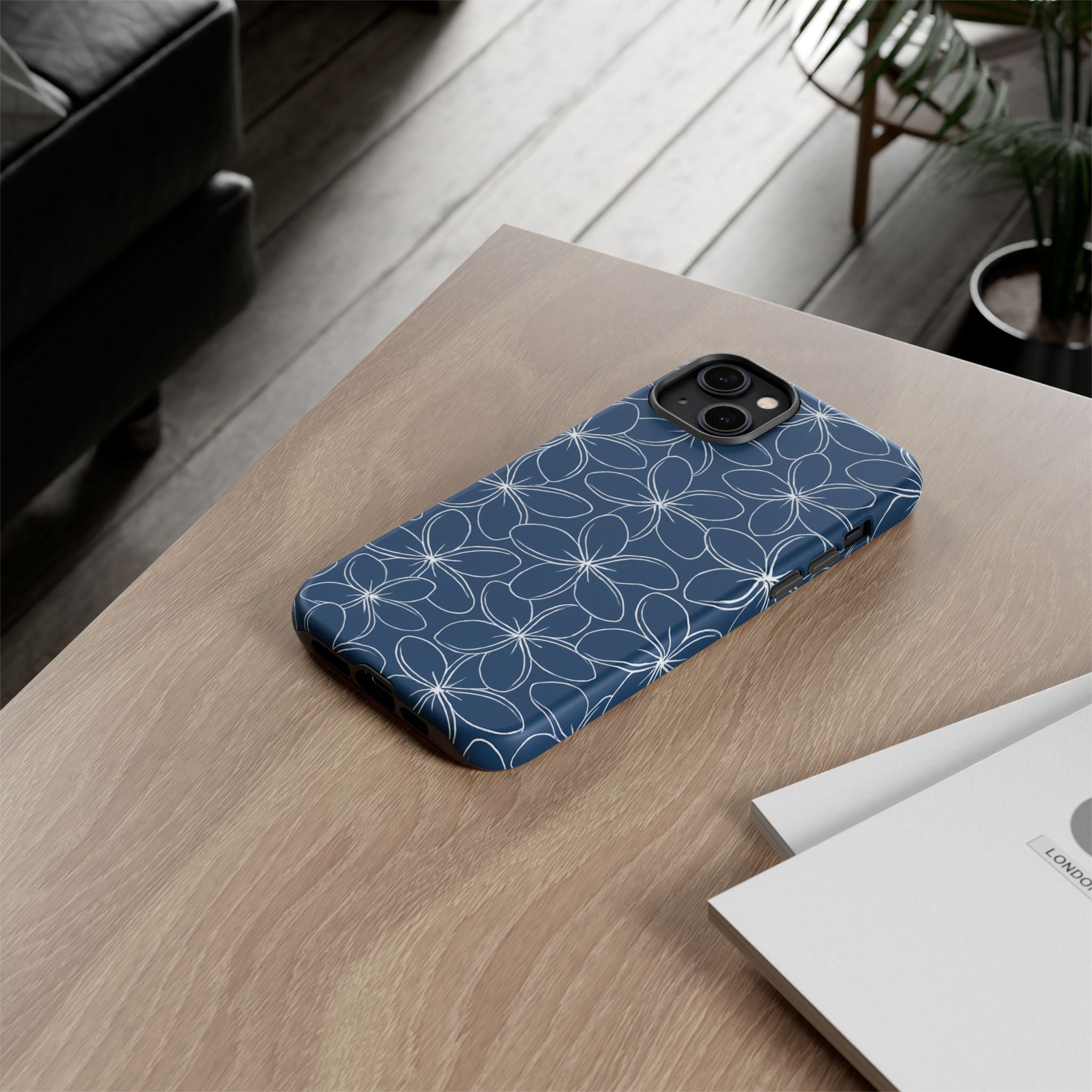"Plumeria" Phone Case - Blue and White